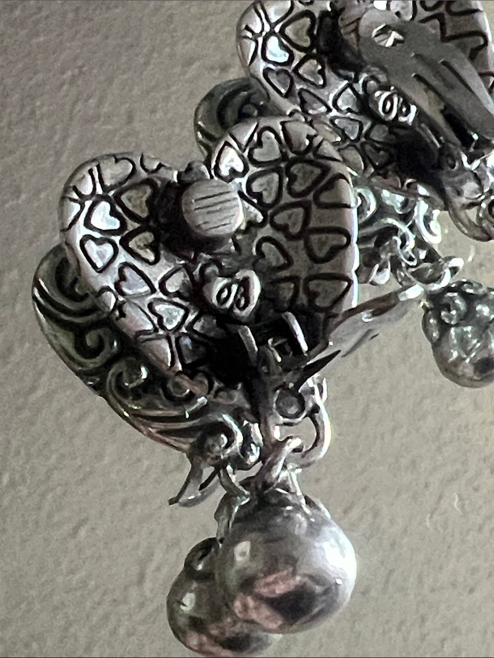 Vintage BRIGHTON Silver Large Heart Clip Earrings - Picture 5 of 8